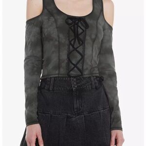 NWOT Thorn & Fable Cold-Shoulder Lace-Up Crop Top in Olive Green